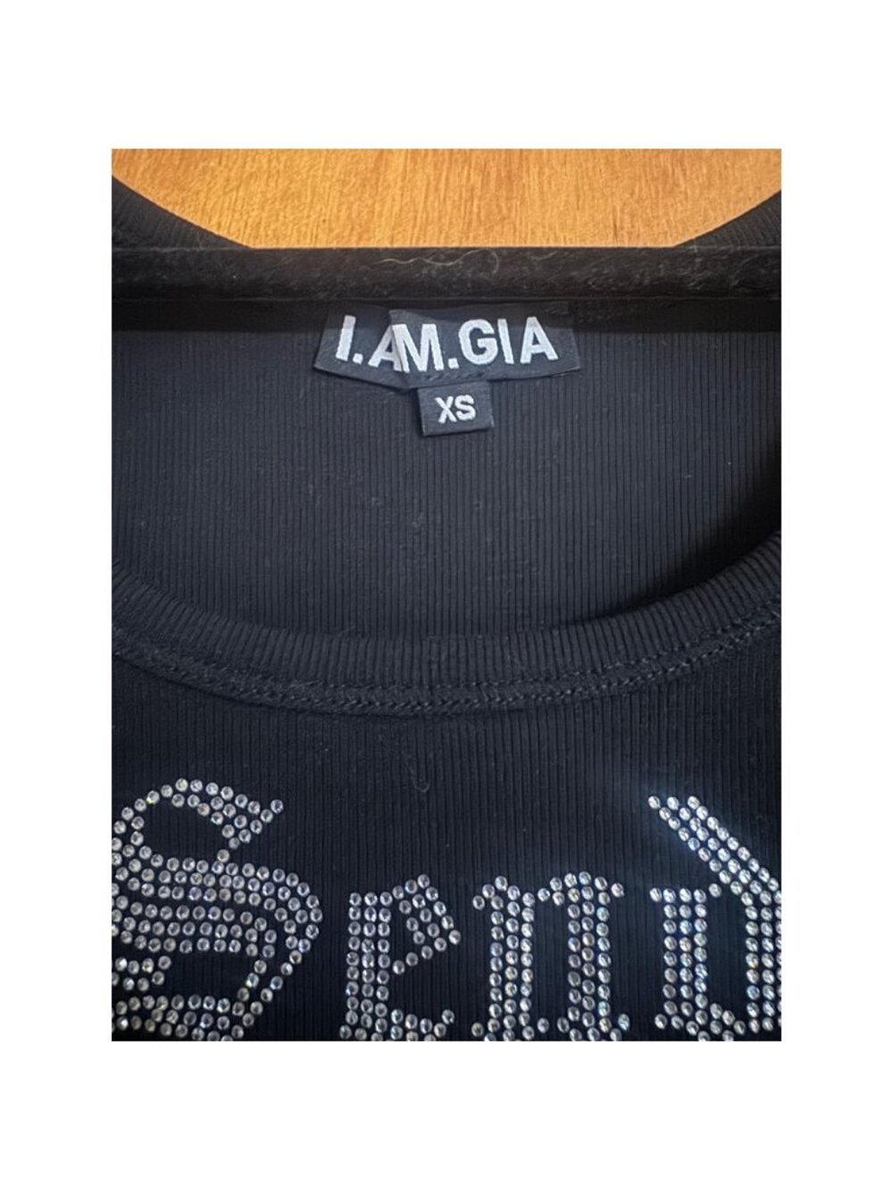 Black Ribbed Rhinestone Send Nudes Tank Top Scoop Neck Y2K - Picture 3 of 4